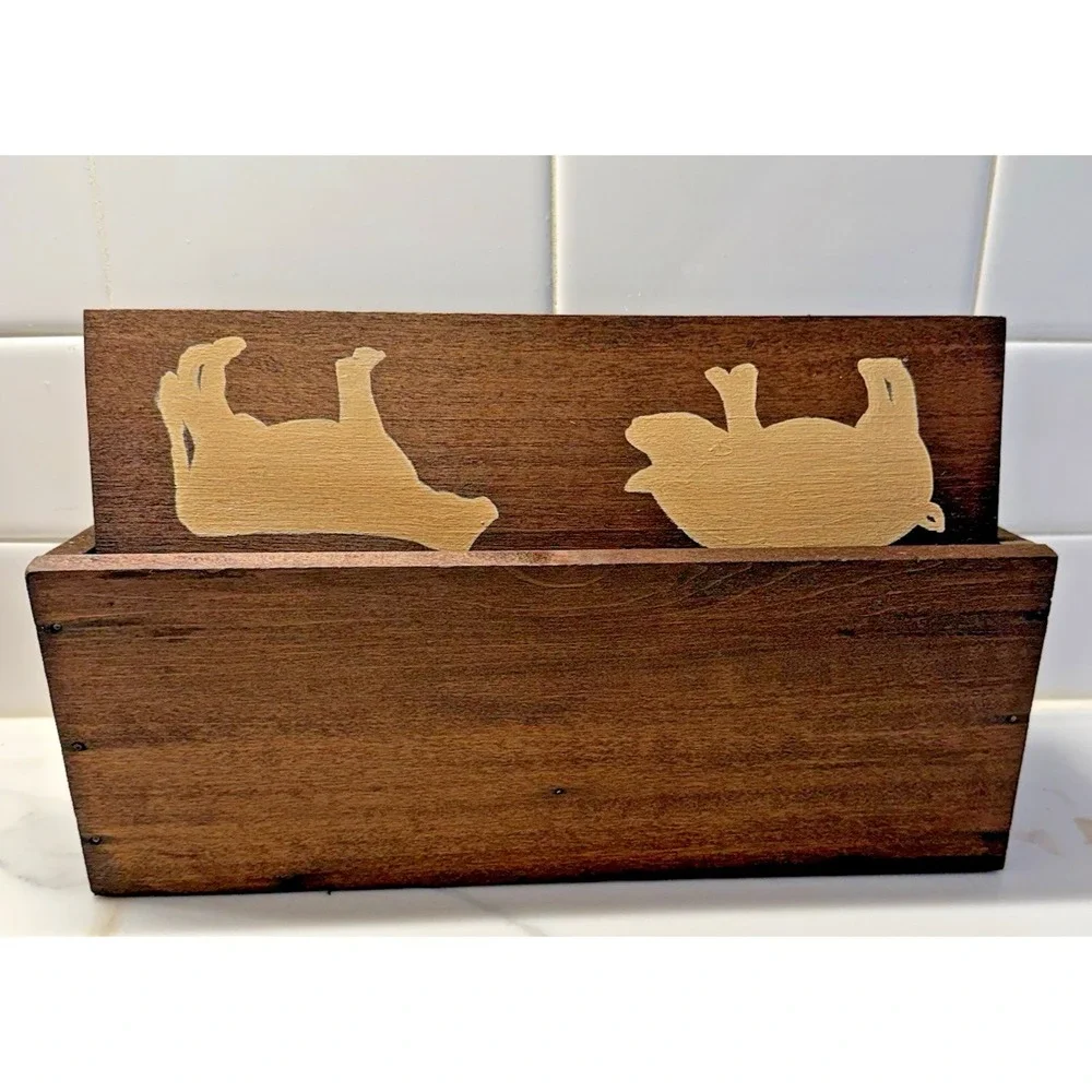 Vintage Wooden Recipe Box with Painted Cow Pig Farmhouse Kitchen Decor 12